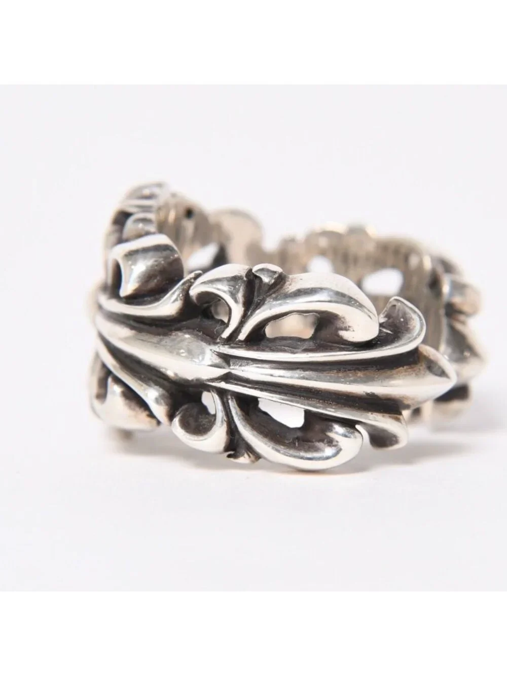 Chrome Hearts Double Floral Cloth Sling Ring Cross 925 Sterling Silver